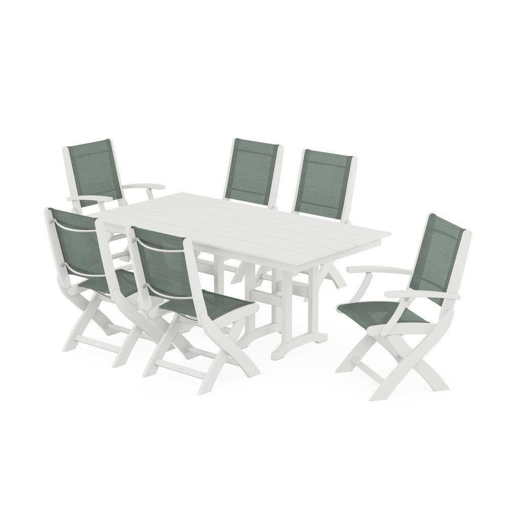 POLYWOOD® Outdoor Furniture POLYWOOD® - Coastal Folding Chair 7-Piece Farmhouse Dining Set - PWS1176