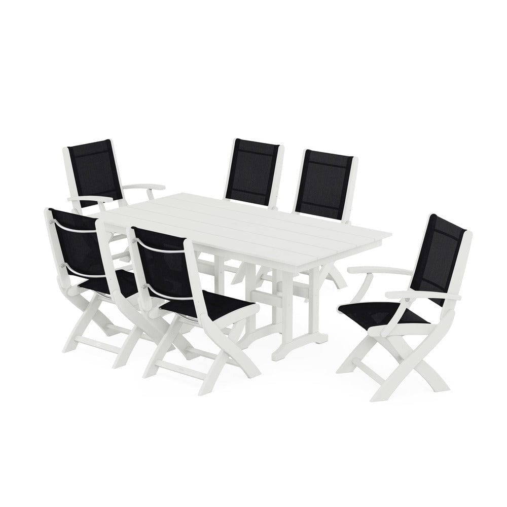 POLYWOOD® - Coastal Folding Chair 7-Piece Farmhouse Dining Set - PWS1176