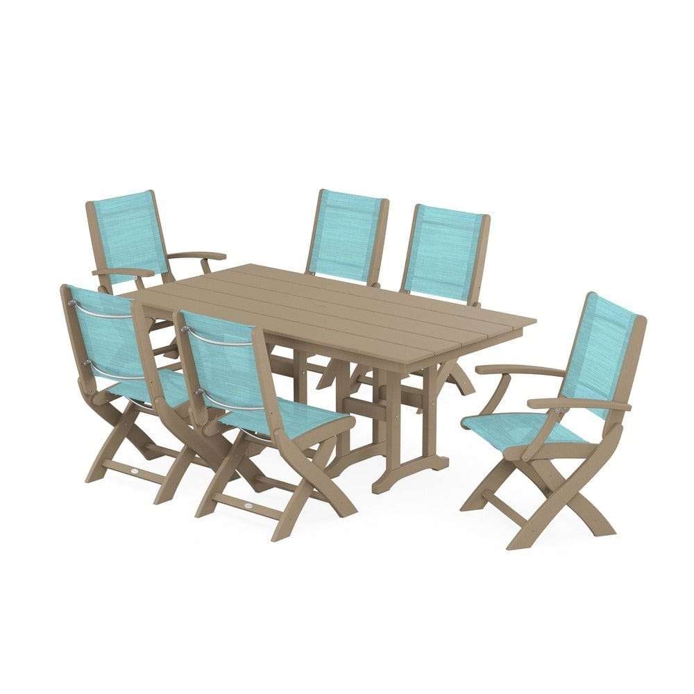 POLYWOOD® Outdoor Furniture POLYWOOD® - Coastal Folding Chair 7-Piece Farmhouse Dining Set - PWS1176