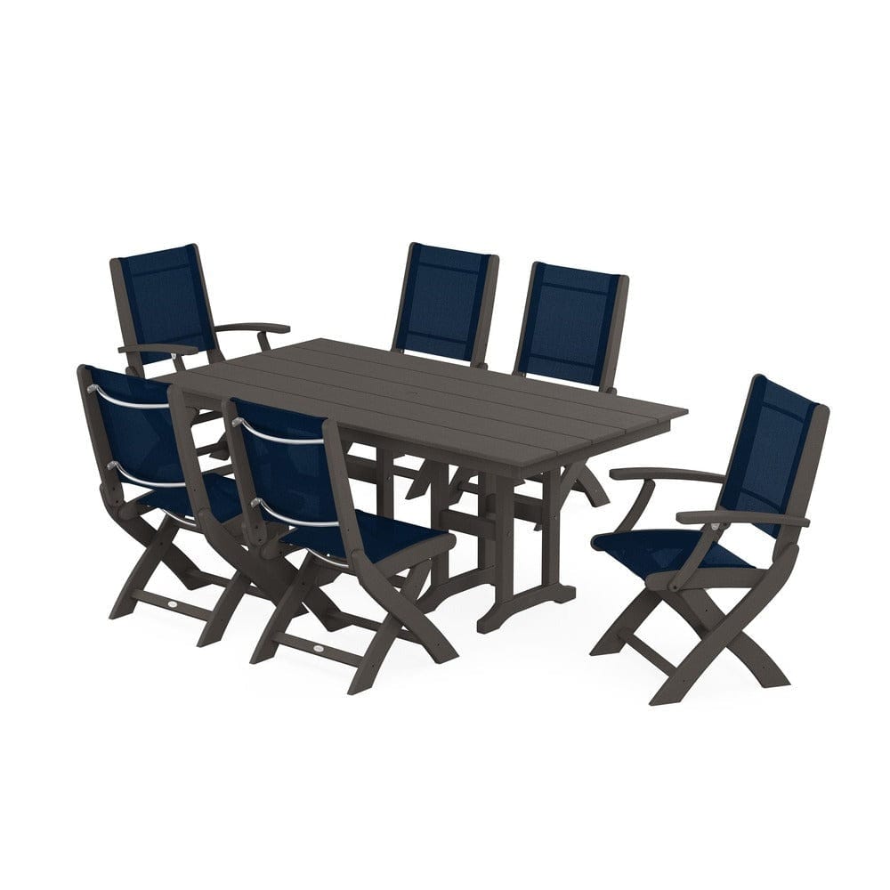 POLYWOOD® - Coastal Folding Chair 7-Piece Farmhouse Dining Set - PWS1176 Outdoor Furniture POLYWOOD®