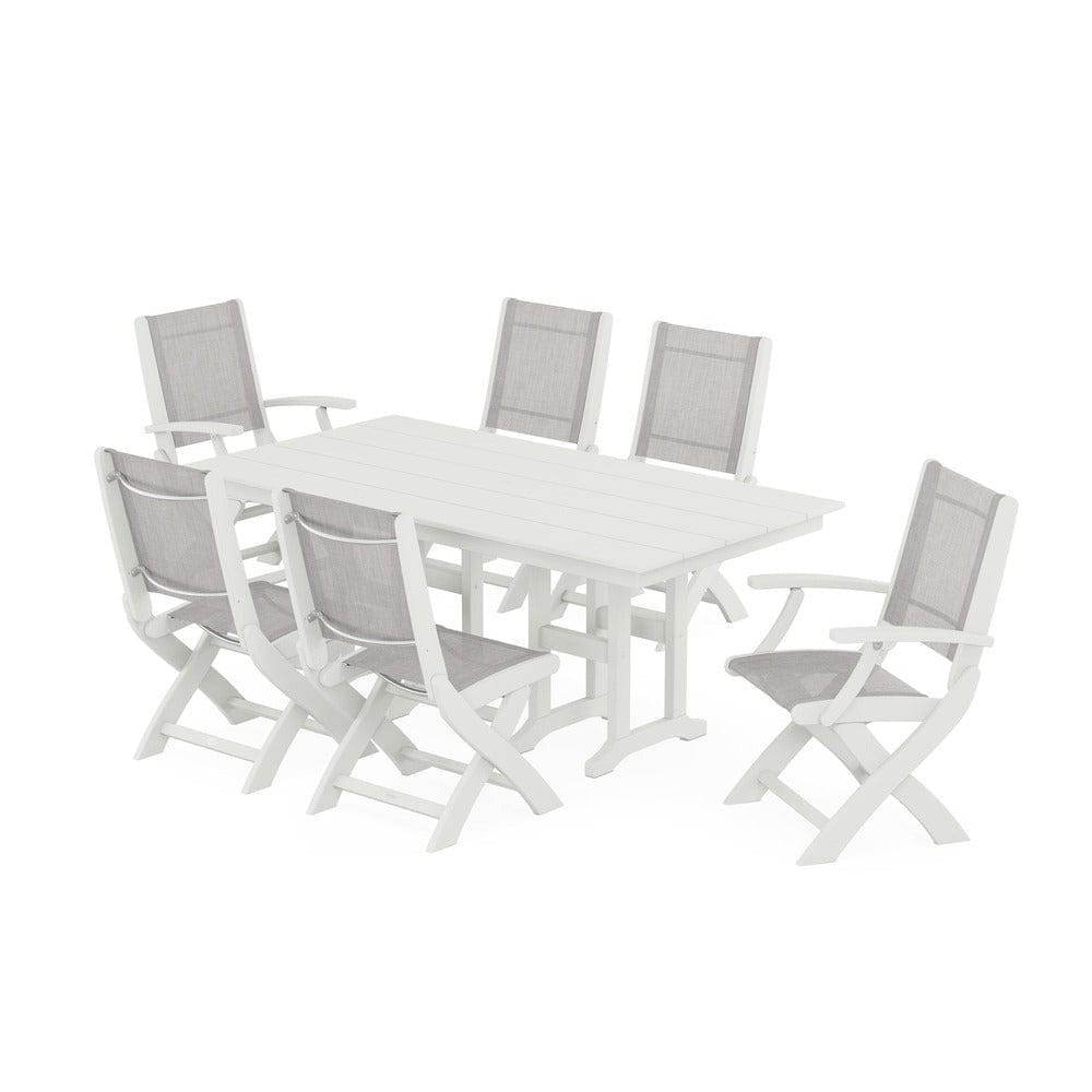 POLYWOOD® Outdoor Furniture POLYWOOD® - Coastal Folding Chair 7-Piece Farmhouse Dining Set - PWS1176