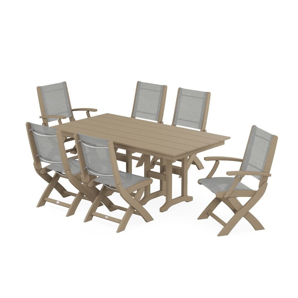 POLYWOOD® Outdoor Furniture POLYWOOD® - Coastal Folding Chair 7-Piece Farmhouse Dining Set - PWS1176