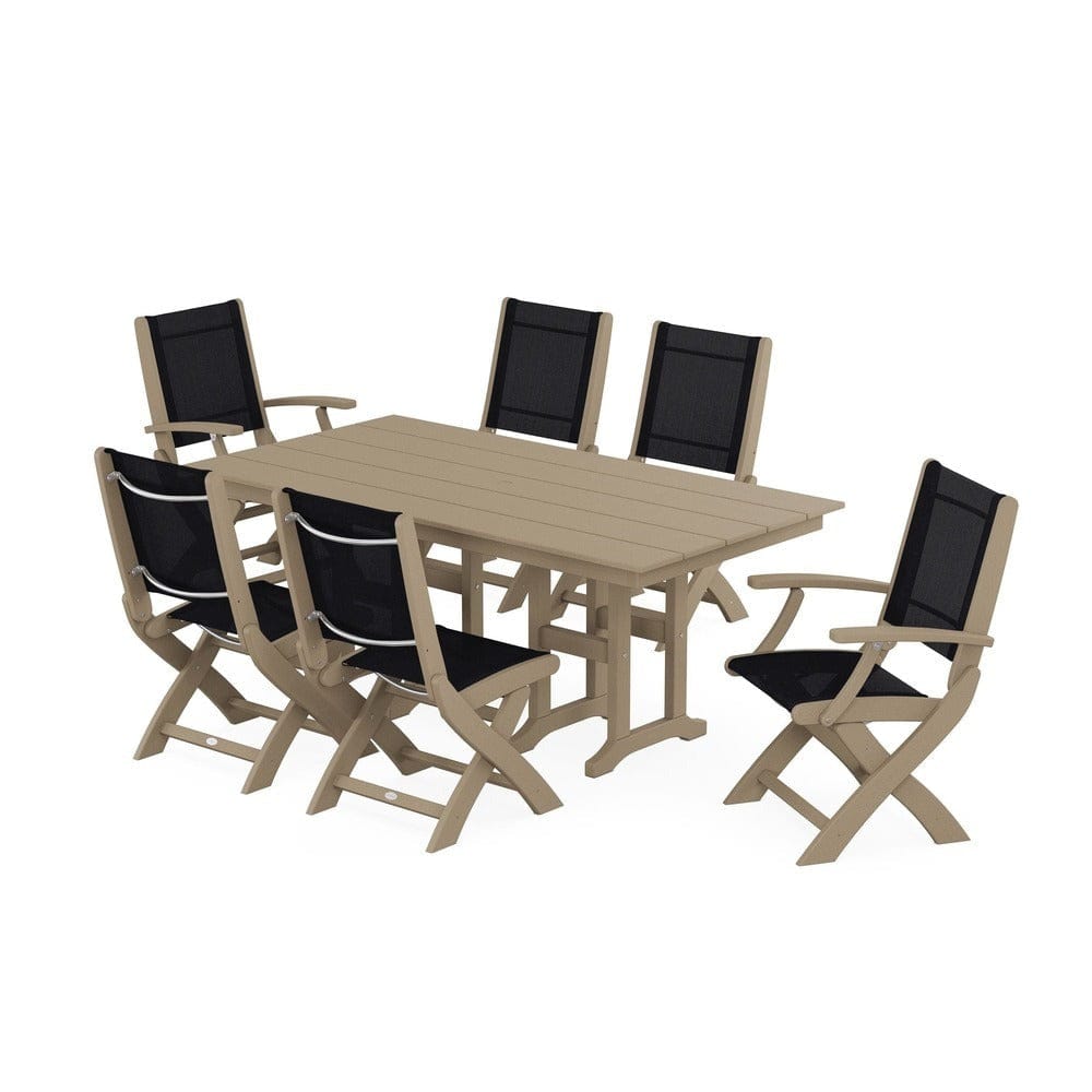 POLYWOOD® Outdoor Furniture POLYWOOD® - Coastal Folding Chair 7-Piece Farmhouse Dining Set - PWS1176