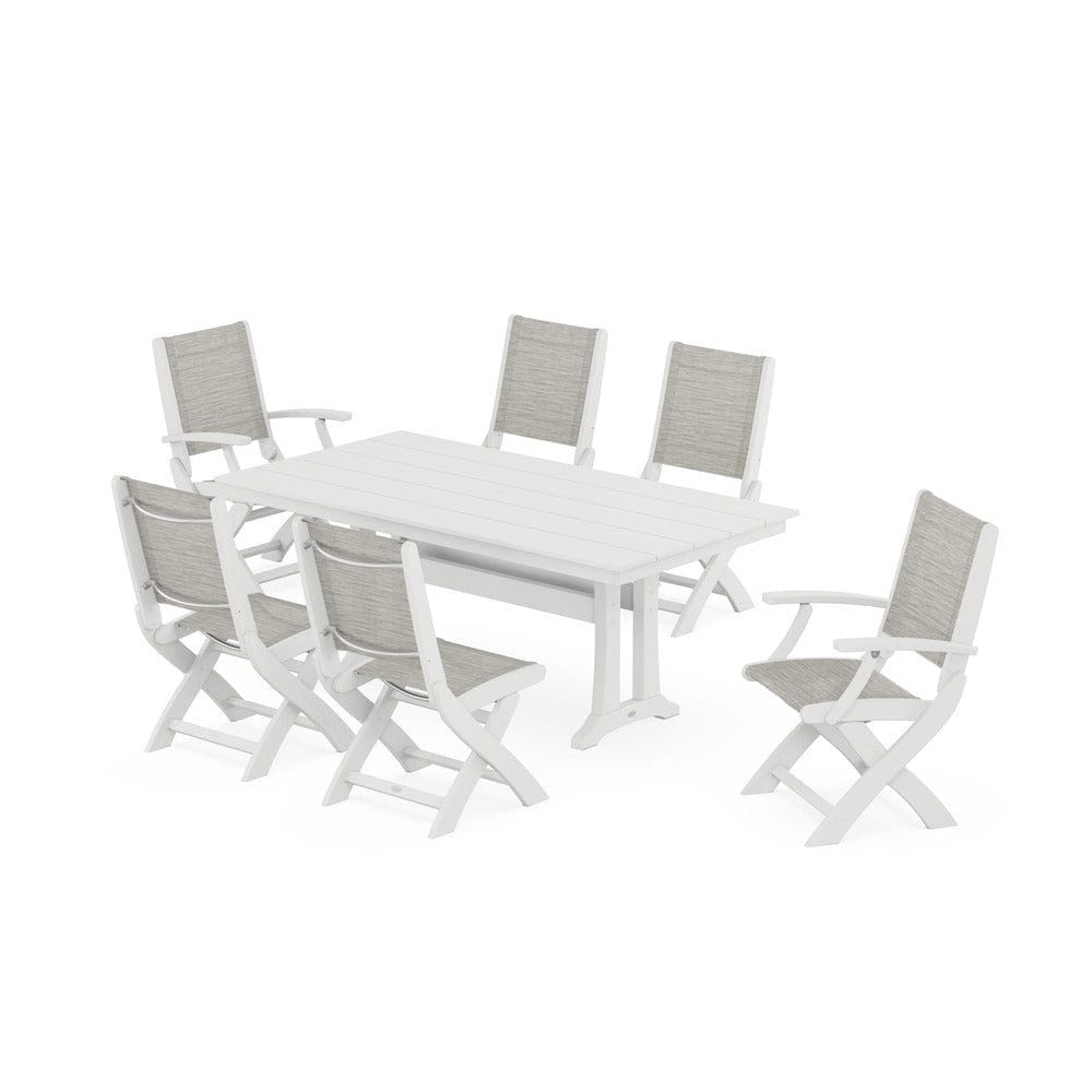 POLYWOOD® - Coastal Folding Chair 7-Piece Farmhouse Dining Set with Trestle Legs - PWS1001 Outdoor Furniture POLYWOOD®