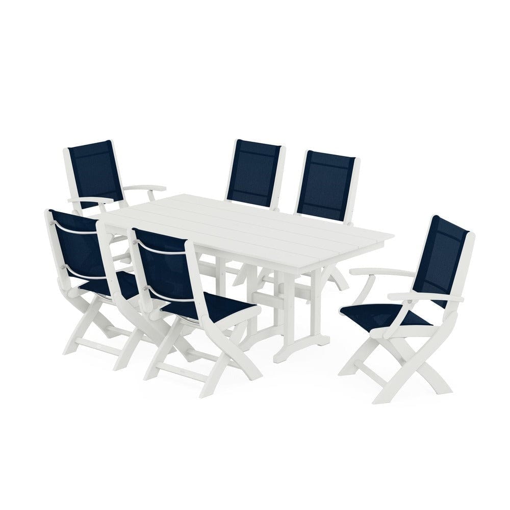 POLYWOOD® - Coastal Folding Chair 7-Piece Farmhouse Dining Set - PWS1176 Outdoor Furniture POLYWOOD®