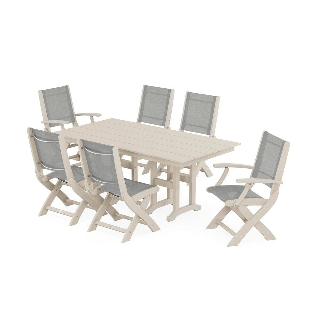 POLYWOOD® - Coastal Folding Chair 7-Piece Farmhouse Dining Set - PWS1176 Outdoor Furniture POLYWOOD®