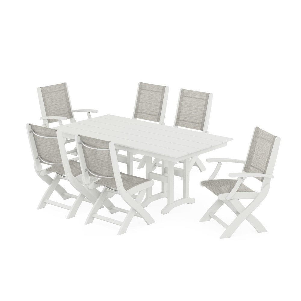 POLYWOOD® Outdoor Furniture POLYWOOD® - Coastal Folding Chair 7-Piece Farmhouse Dining Set - PWS1176