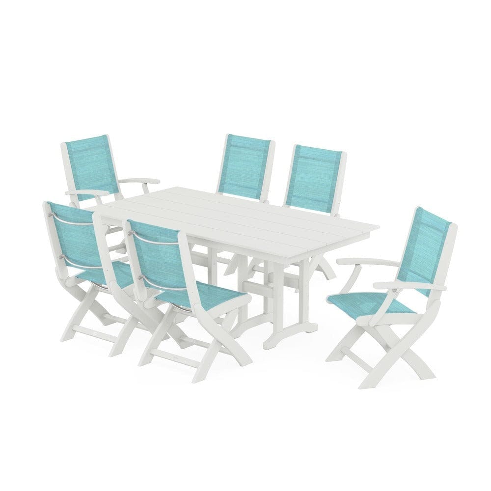 POLYWOOD® Outdoor Furniture POLYWOOD® - Coastal Folding Chair 7-Piece Farmhouse Dining Set - PWS1176