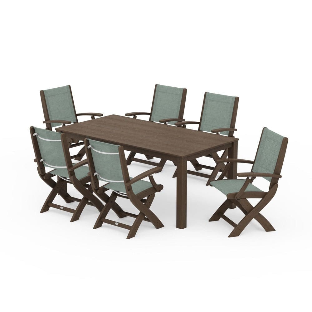 POLYWOOD® Outdoor Furniture POLYWOOD® - Coastal Folding Chair 7-Piece Parsons Dining Set - PWS2271