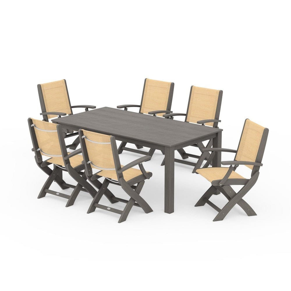 POLYWOOD® Outdoor Furniture POLYWOOD® - Coastal Folding Chair 7-Piece Parsons Dining Set - PWS2271