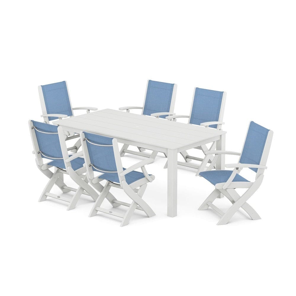 POLYWOOD® Outdoor Furniture White / Poolside Sling POLYWOOD® - Coastal Folding Chair 7-Piece Parsons Dining Set - PWS2271