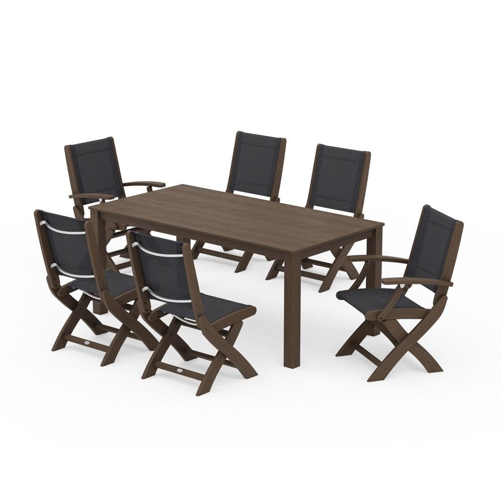 POLYWOOD® Outdoor Furniture POLYWOOD® - Coastal Folding Chair 7-Piece Parsons Dining Set - PWS2270