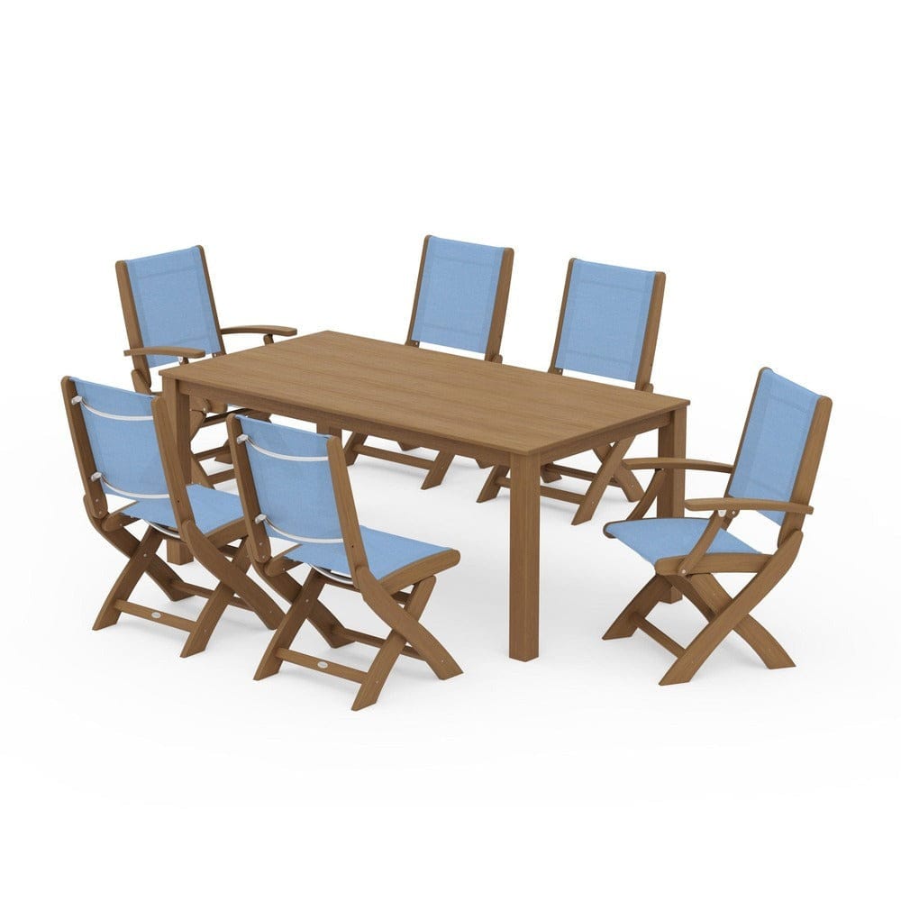 POLYWOOD® Outdoor Furniture Natural / Poolside Sling POLYWOOD® - Coastal Folding Chair 7-Piece Parsons Dining Set - PWS2270