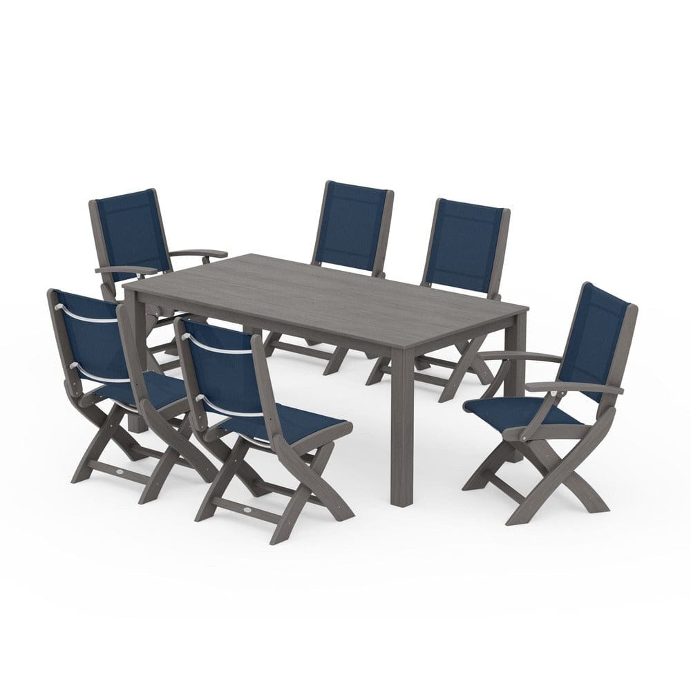 POLYWOOD® Outdoor Furniture POLYWOOD® - Coastal Folding Chair 7-Piece Parsons Dining Set - PWS2270