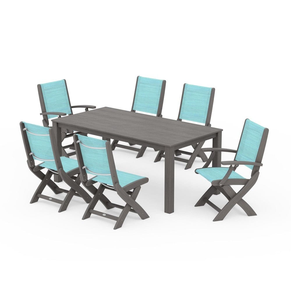 POLYWOOD® Outdoor Furniture POLYWOOD® - Coastal Folding Chair 7-Piece Parsons Dining Set - PWS2270