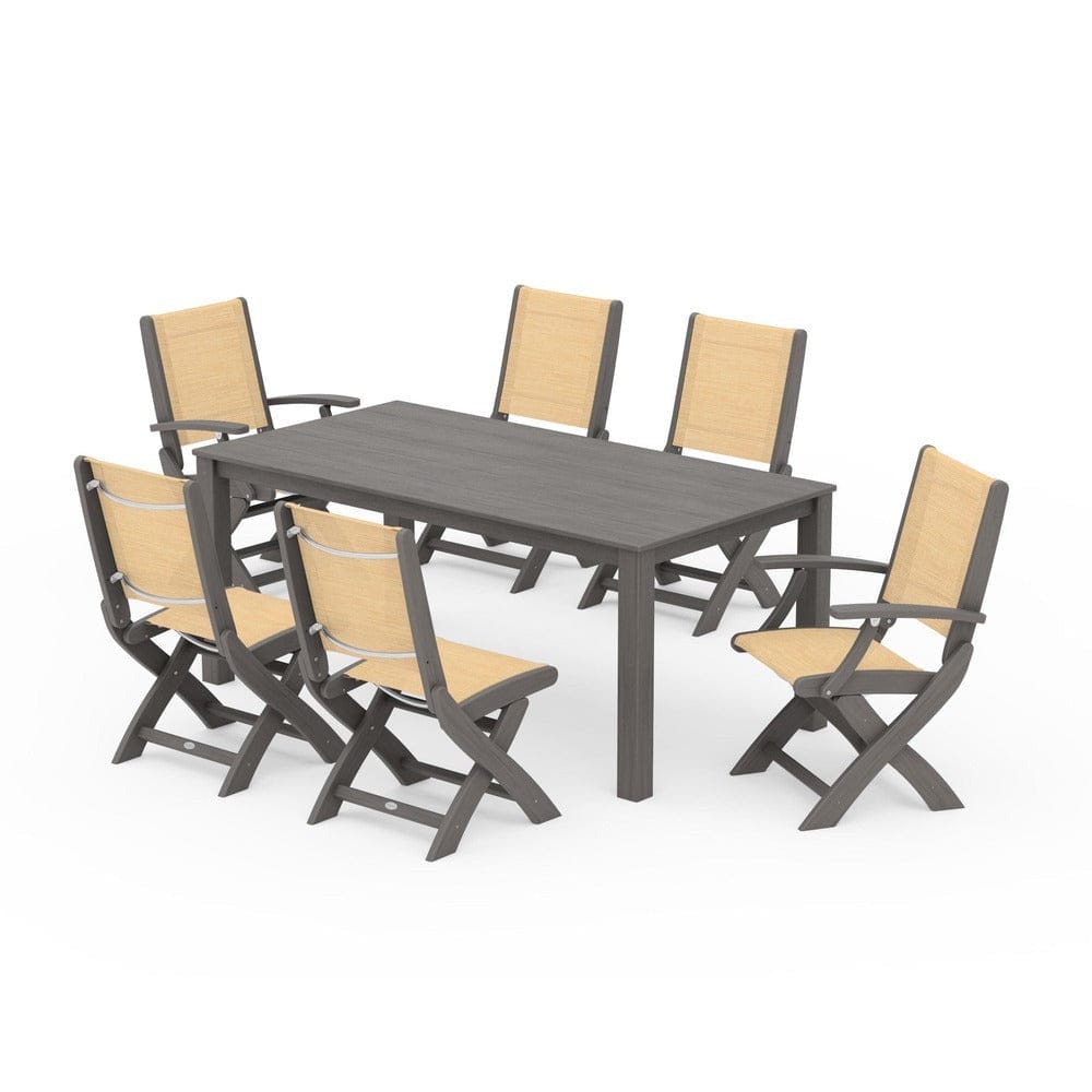 POLYWOOD® Outdoor Furniture POLYWOOD® - Coastal Folding Chair 7-Piece Parsons Dining Set - PWS2270