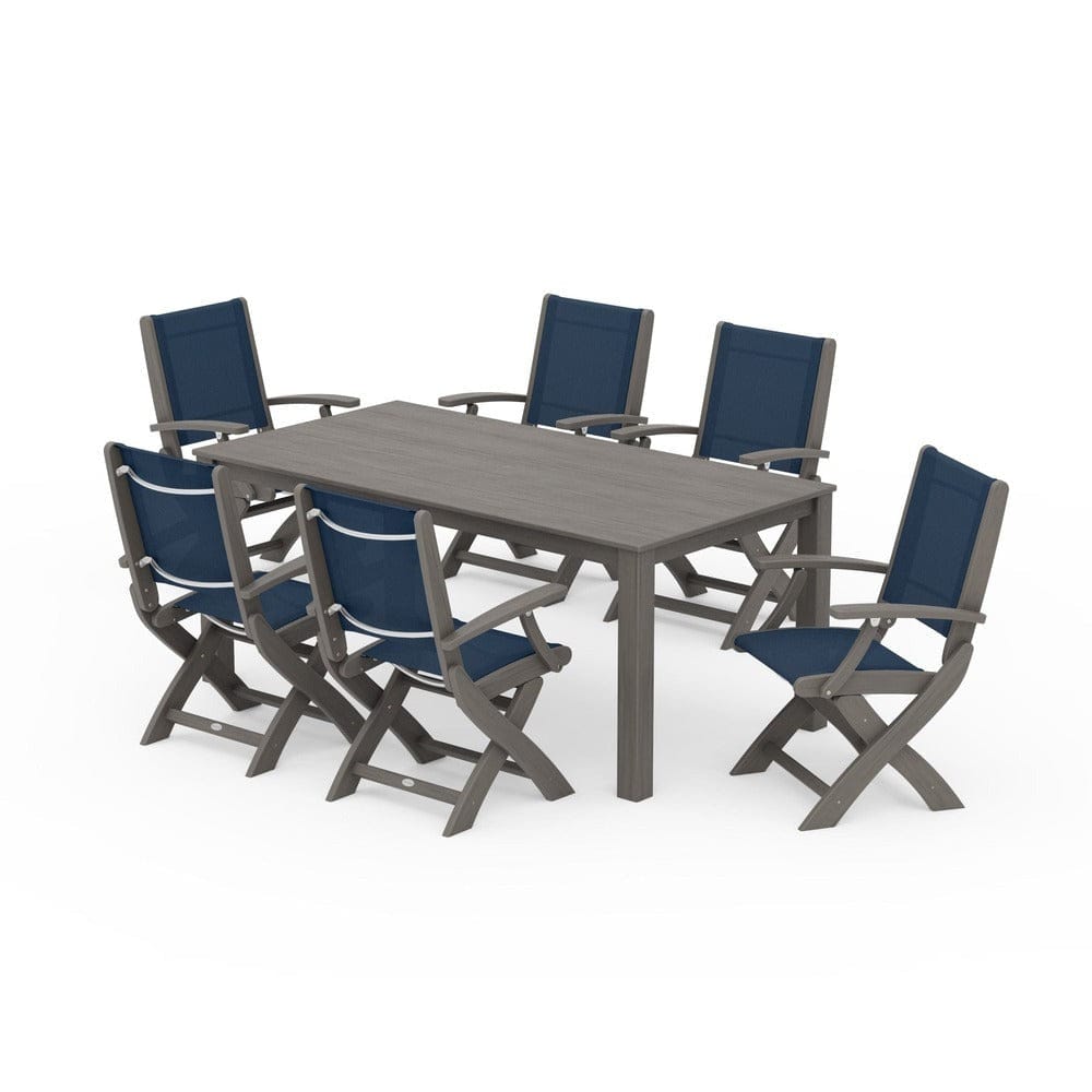POLYWOOD® Outdoor Furniture POLYWOOD® - Coastal Folding Chair 7-Piece Parsons Dining Set - PWS2271