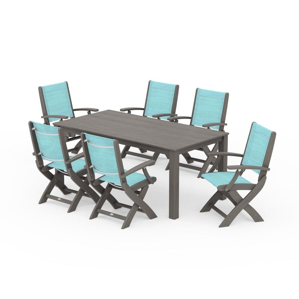 POLYWOOD® Outdoor Furniture POLYWOOD® - Coastal Folding Chair 7-Piece Parsons Dining Set - PWS2271