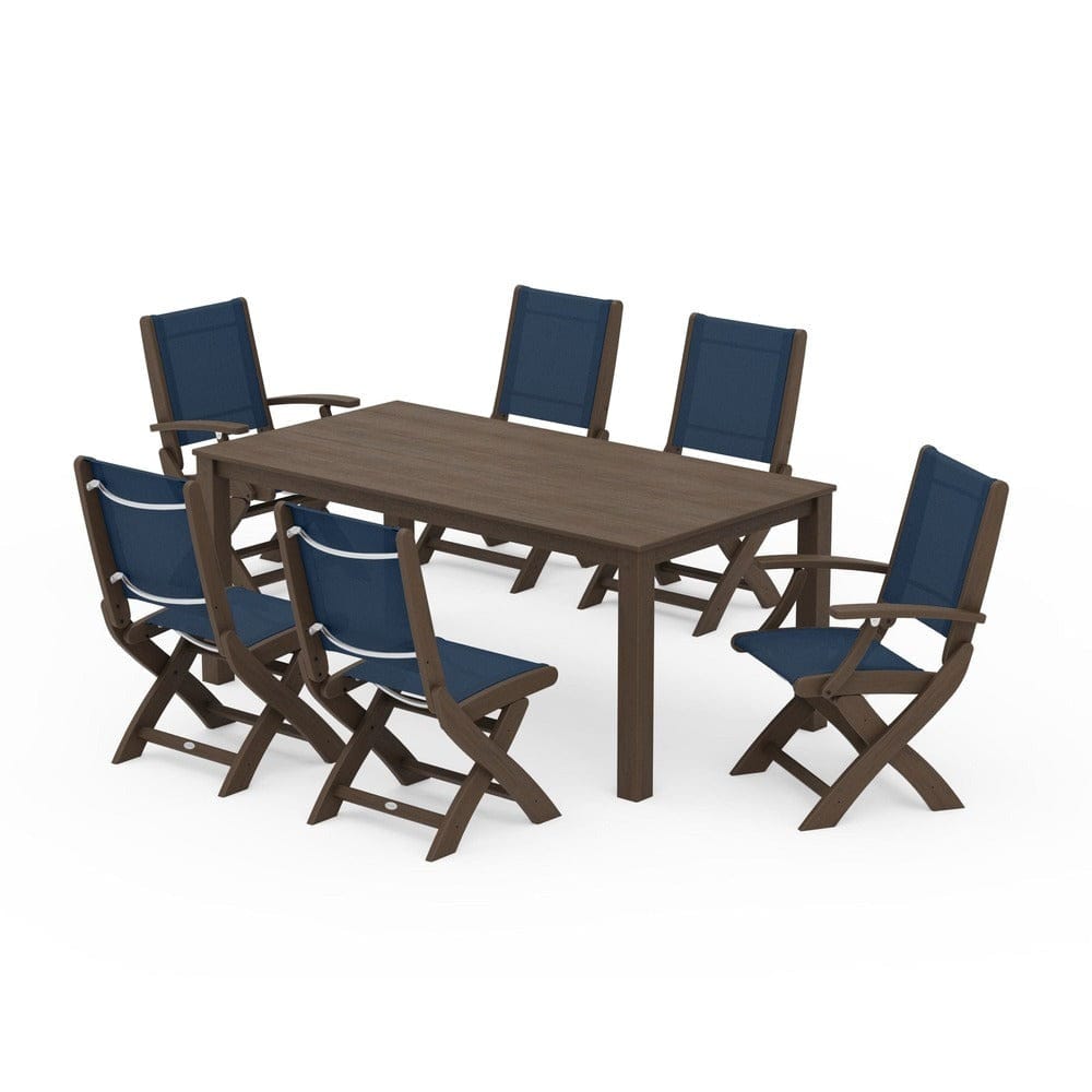 POLYWOOD® Outdoor Furniture POLYWOOD® - Coastal Folding Chair 7-Piece Parsons Dining Set - PWS2270