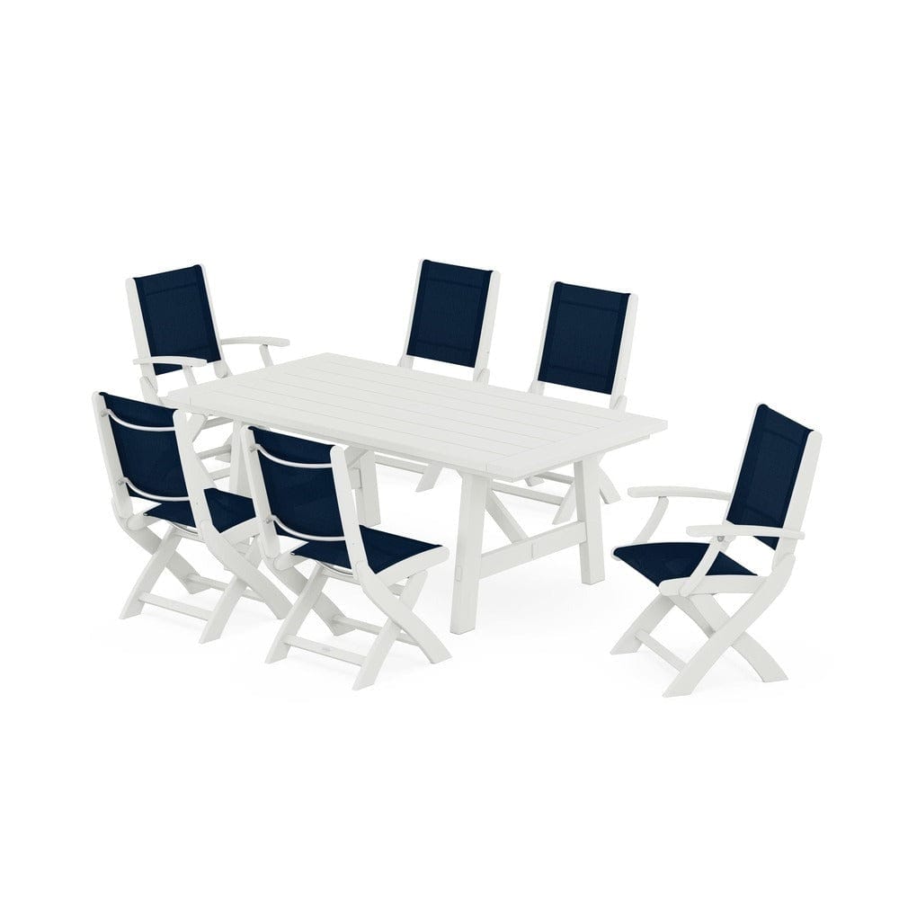 POLYWOOD® - Coastal Folding Chair 7-Piece Rustic Farmhouse Dining Set - PWS1078