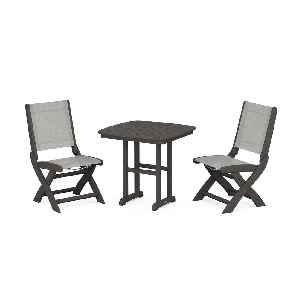 POLYWOOD® Outdoor Furniture Vintage Coffee / Metallic Sling POLYWOOD® - Coastal Folding Side Chair 3-Piece Dining Set - PWS1207