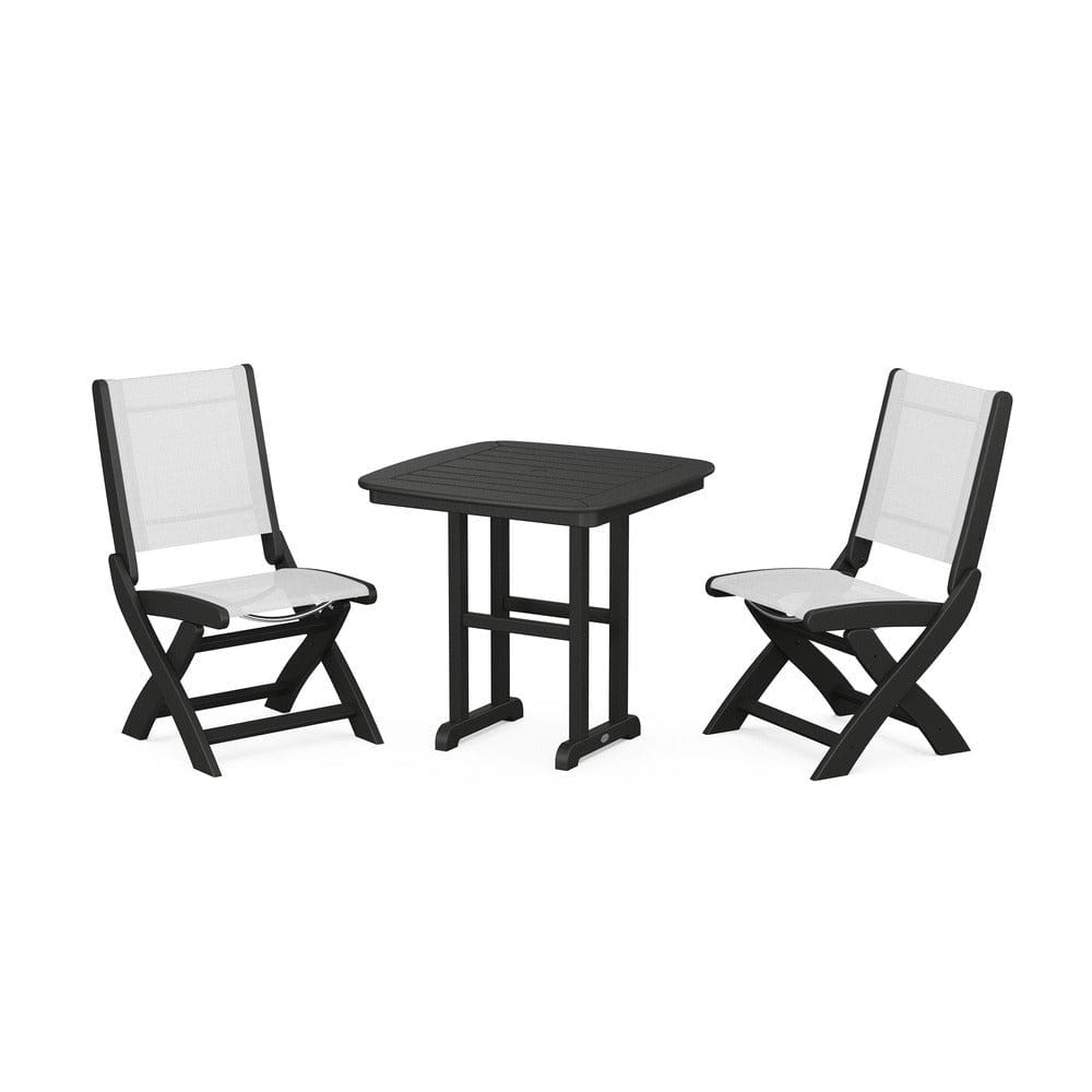 POLYWOOD® Outdoor Furniture Black / White Sling POLYWOOD® - Coastal Folding Side Chair 3-Piece Dining Set - PWS1207