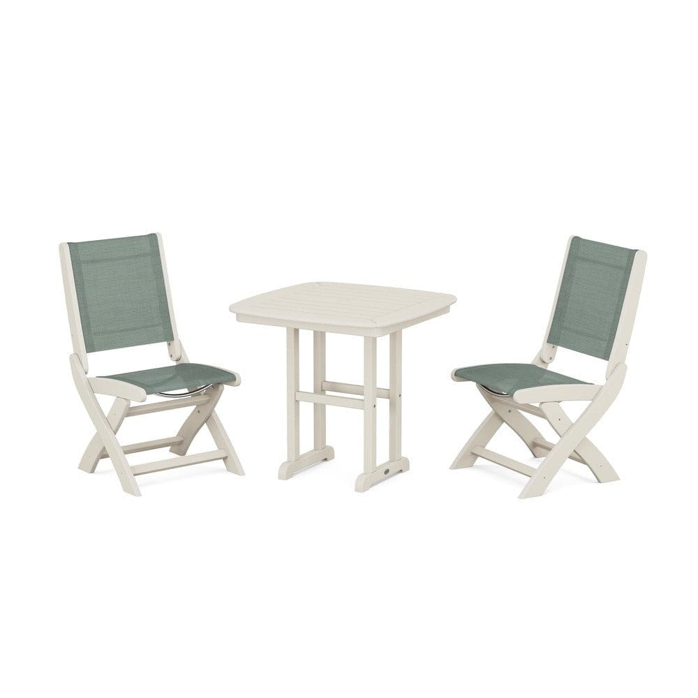 POLYWOOD® Outdoor Furniture Sand / Dupioni Sea Mist Sling POLYWOOD® - Coastal Folding Side Chair 3-Piece Dining Set - PWS1207