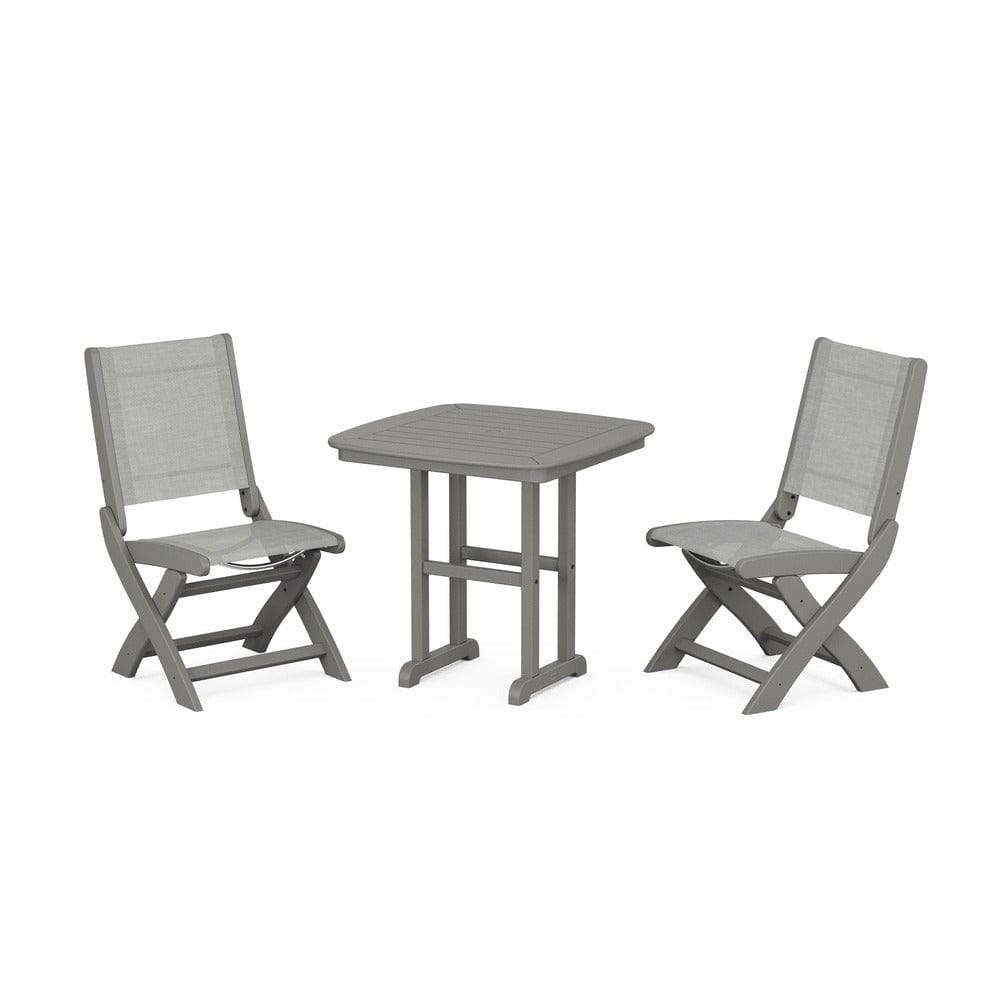 POLYWOOD® Outdoor Furniture Slate Grey / Metallic Sling POLYWOOD® - Coastal Folding Side Chair 3-Piece Dining Set - PWS1207