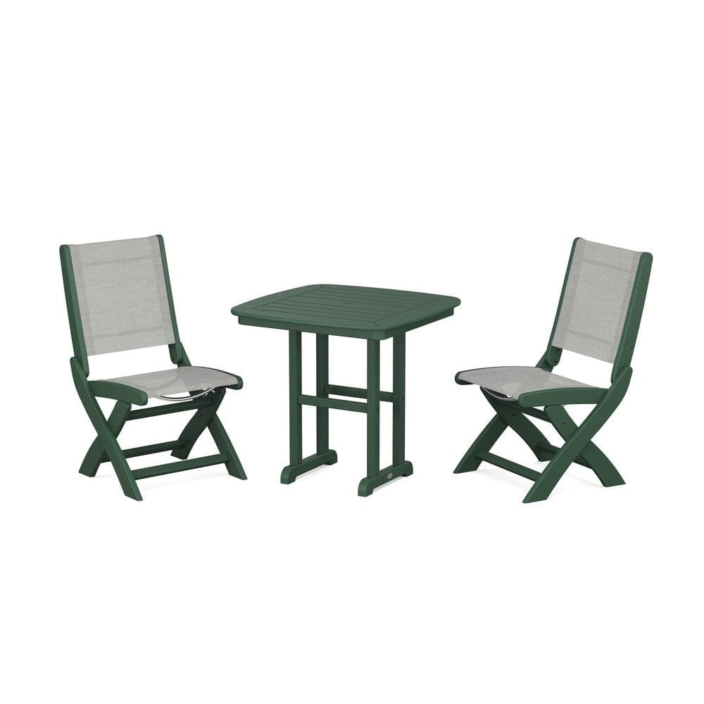 POLYWOOD® Outdoor Furniture Green / Metallic Sling POLYWOOD® - Coastal Folding Side Chair 3-Piece Dining Set - PWS1207