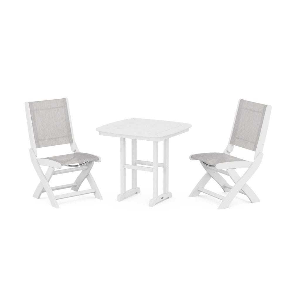 POLYWOOD® Outdoor Furniture White / Parchment Sling POLYWOOD® - Coastal Folding Side Chair 3-Piece Dining Set - PWS1207