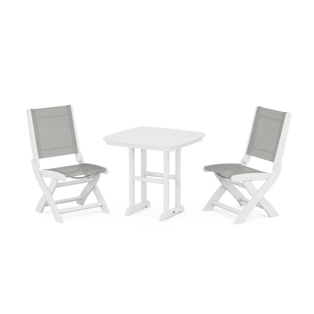 POLYWOOD® Outdoor Furniture White / Metallic Sling POLYWOOD® - Coastal Folding Side Chair 3-Piece Dining Set - PWS1207