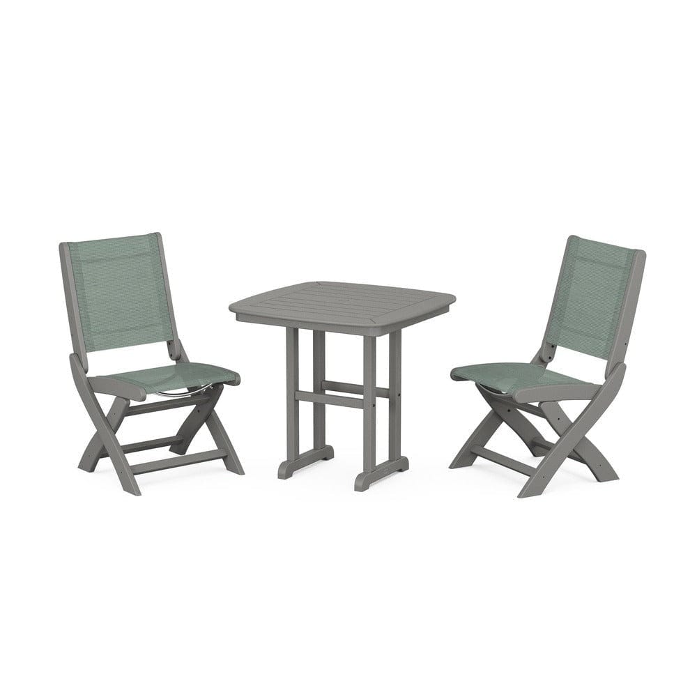 POLYWOOD® Outdoor Furniture Slate Grey / Dupioni Sea Mist Sling POLYWOOD® - Coastal Folding Side Chair 3-Piece Dining Set - PWS1207