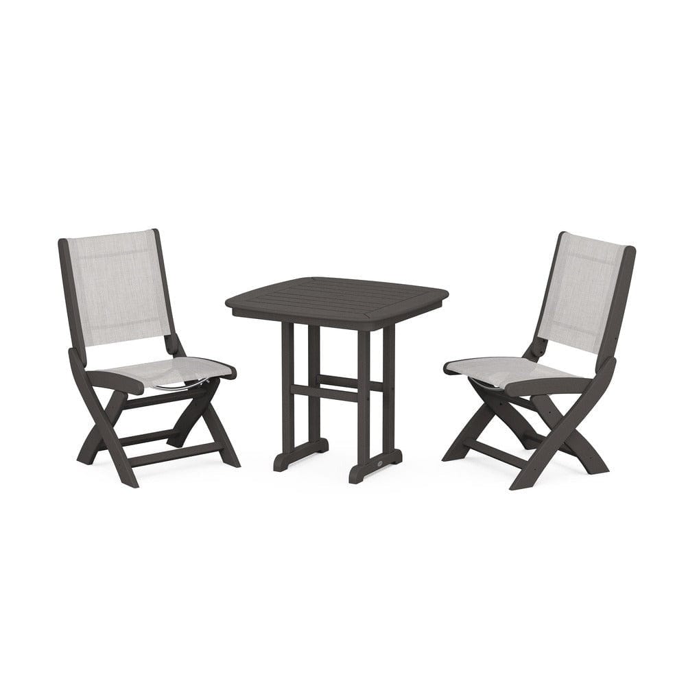 POLYWOOD® Outdoor Furniture Vintage Coffee / Parchment Sling POLYWOOD® - Coastal Folding Side Chair 3-Piece Dining Set - PWS1207