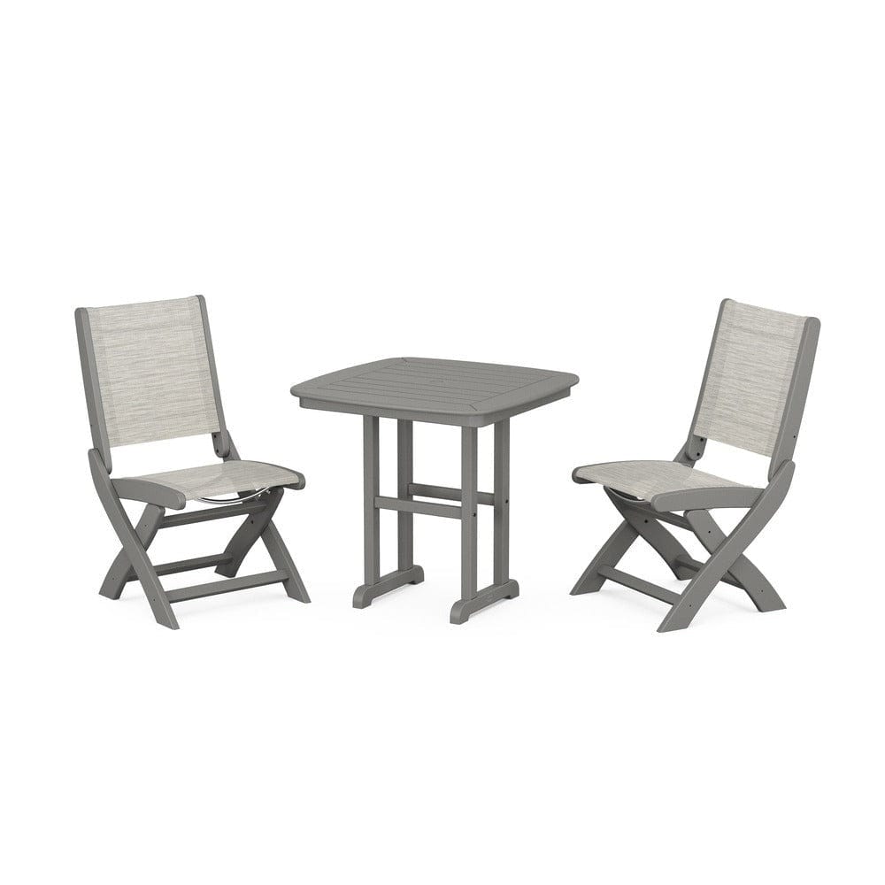POLYWOOD® Outdoor Furniture Slate Grey / Birch Sling POLYWOOD® - Coastal Folding Side Chair 3-Piece Dining Set - PWS1207