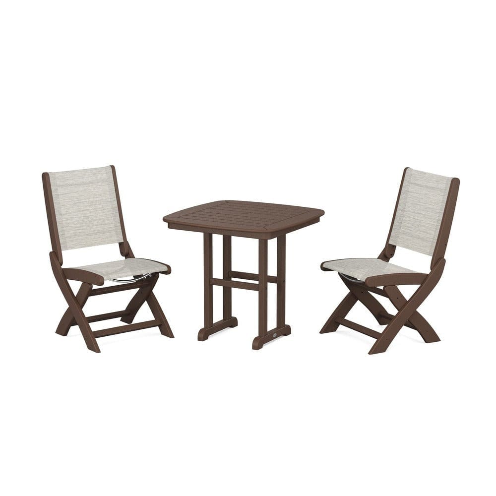 POLYWOOD® Outdoor Furniture Mahogany / Birch Sling POLYWOOD® - Coastal Folding Side Chair 3-Piece Dining Set - PWS1207