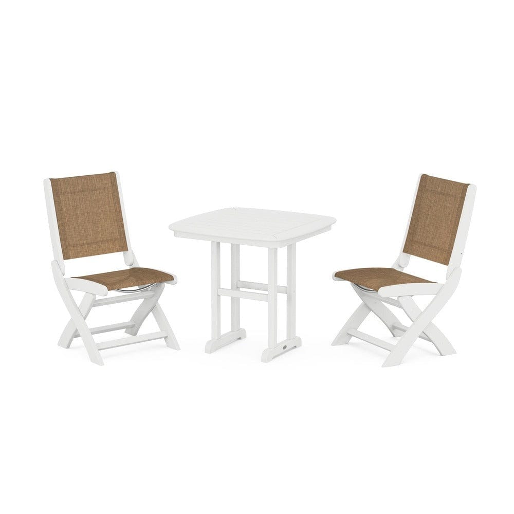POLYWOOD® Outdoor Furniture White / Burlap Sling POLYWOOD® - Coastal Folding Side Chair 3-Piece Dining Set - PWS1207