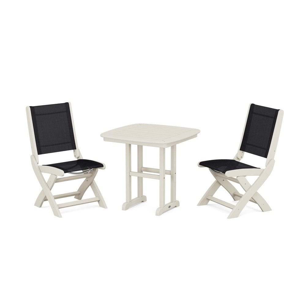 POLYWOOD® Outdoor Furniture Sand / Black Sling POLYWOOD® - Coastal Folding Side Chair 3-Piece Dining Set - PWS1207