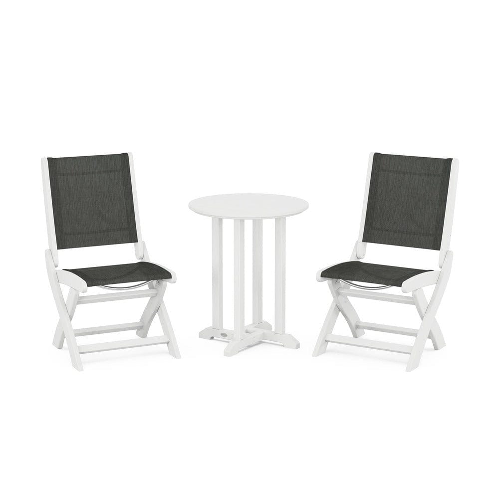 POLYWOOD® Outdoor Furniture White / Ember Sling POLYWOOD® - Coastal Folding Side Chair 3-Piece Round Bistro Dining Set - PWS1296