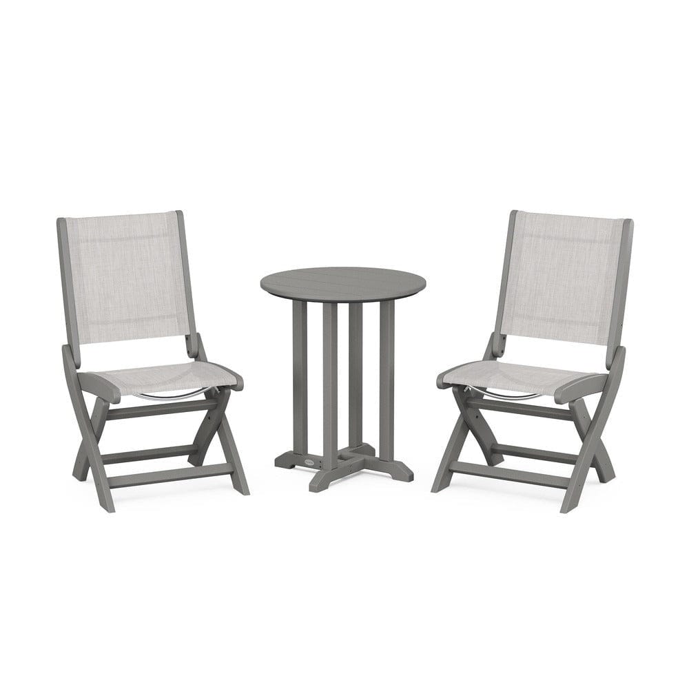 POLYWOOD® Outdoor Furniture Slate Grey / Parchment Sling POLYWOOD® - Coastal Folding Side Chair 3-Piece Round Bistro Dining Set - PWS1296