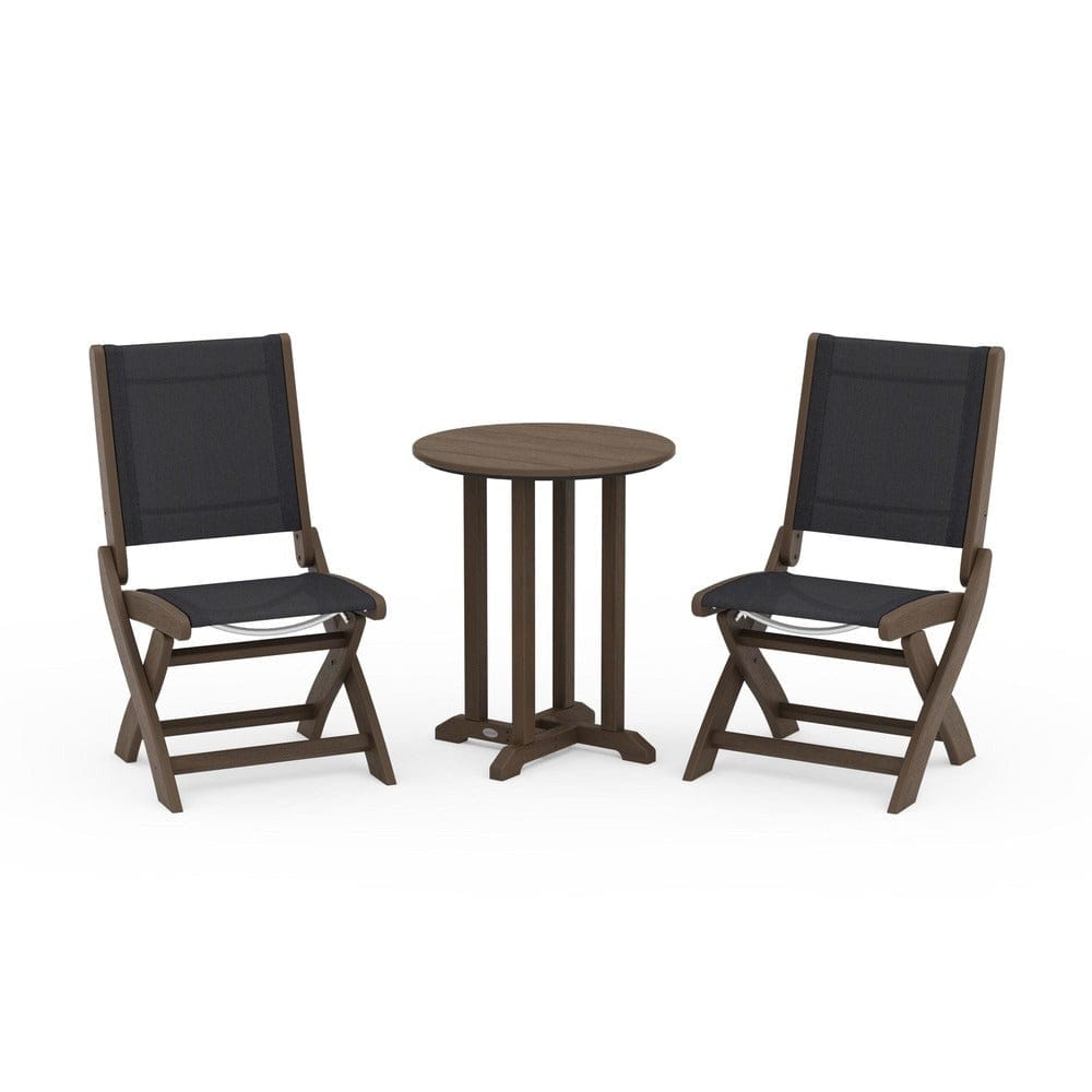 POLYWOOD® Outdoor Furniture POLYWOOD® - Coastal Folding Side Chair 3-Piece Round Bistro Dining Set - PWS1296