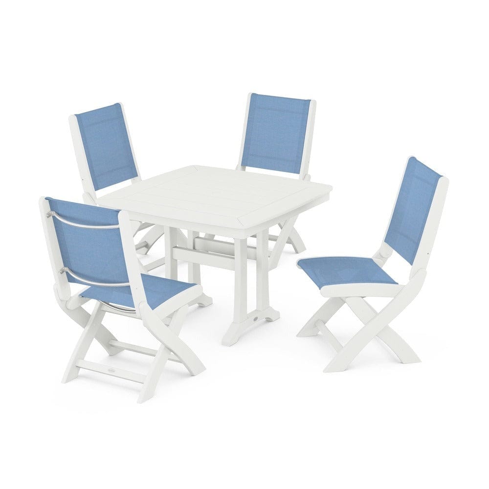 POLYWOOD® Outdoor Furniture POLYWOOD® - Coastal Folding Side Chair 5-Piece Dining Set with Trestle Legs - PWS968