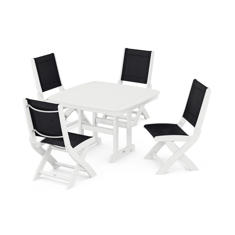 POLYWOOD® Outdoor Furniture White / Black Sling POLYWOOD® - Coastal Folding Side Chair 5-Piece Dining Set - PWS916