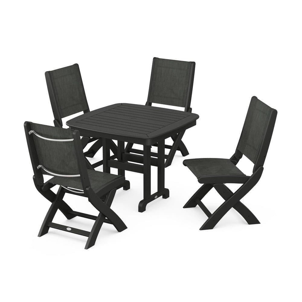 POLYWOOD® Outdoor Furniture Black / Ember Sling POLYWOOD® - Coastal Folding Side Chair 5-Piece Dining Set - PWS1238