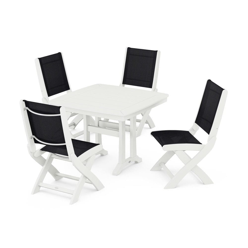 POLYWOOD® - Coastal Folding Side Chair 5-Piece Dining Set with Trestle Legs - PWS968 Outdoor Furniture POLYWOOD®