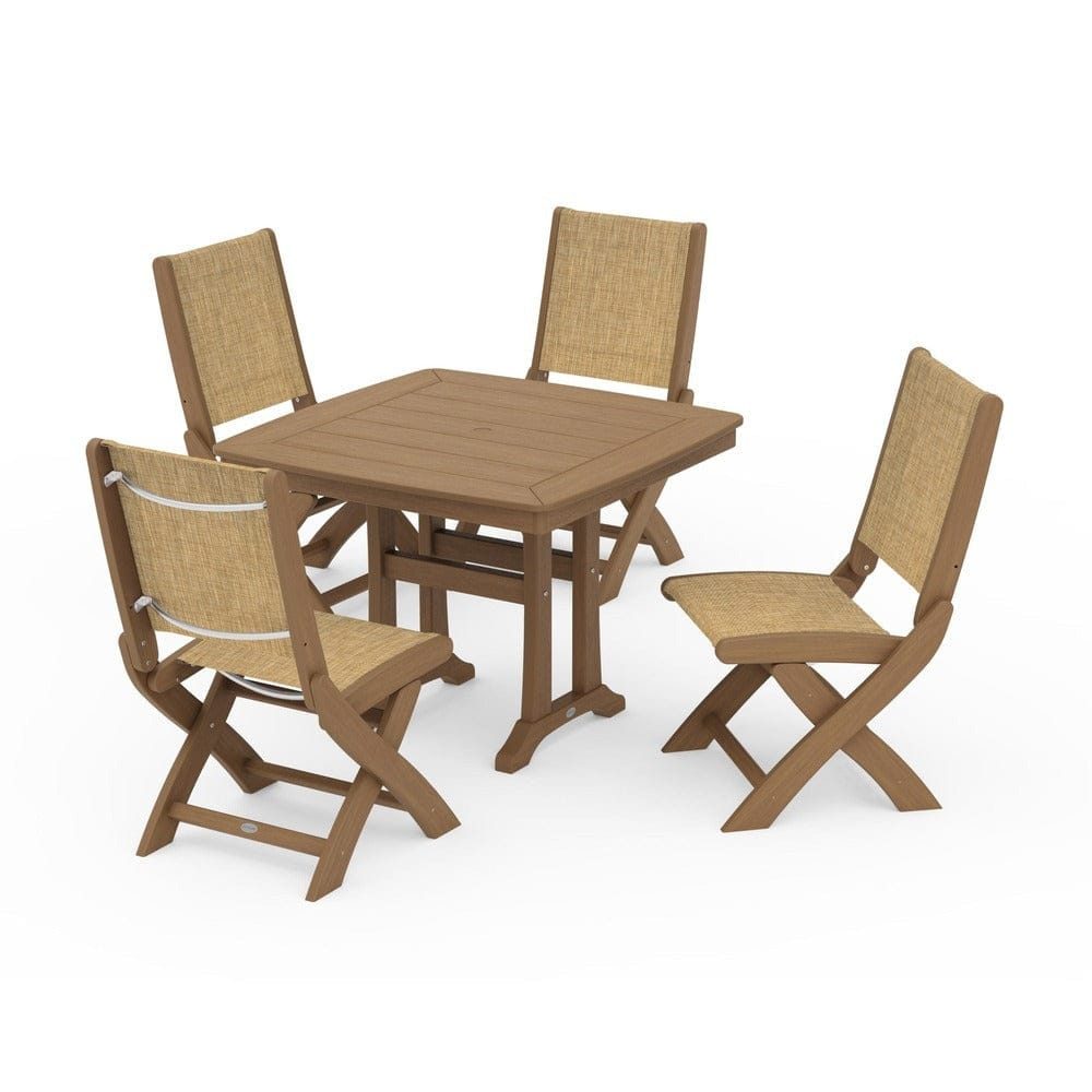 POLYWOOD® Outdoor Furniture POLYWOOD® - Coastal Folding Side Chair 5-Piece Dining Set with Trestle Legs - PWS968