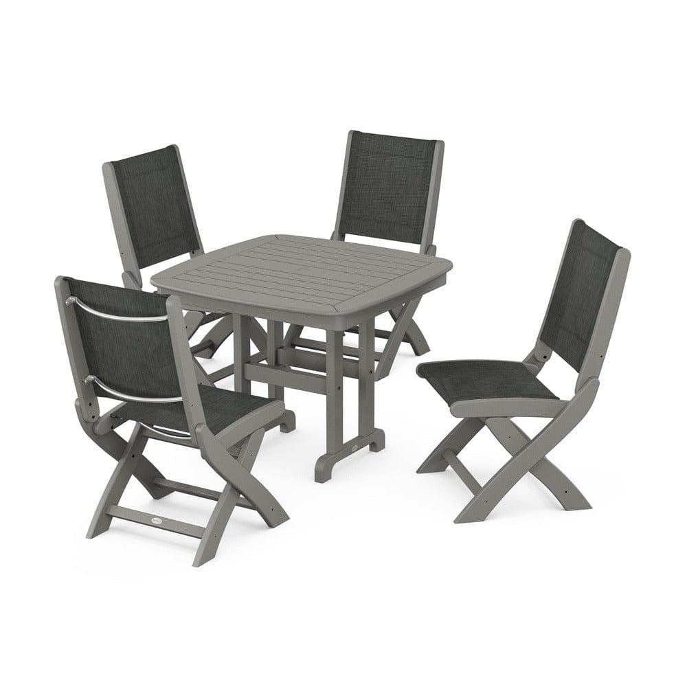 POLYWOOD® Outdoor Furniture Slate Grey / Ember Sling POLYWOOD® - Coastal Folding Side Chair 5-Piece Dining Set - PWS1238