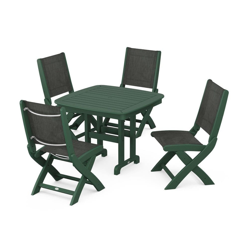 POLYWOOD® Outdoor Furniture Green / Ember Sling POLYWOOD® - Coastal Folding Side Chair 5-Piece Dining Set - PWS1238