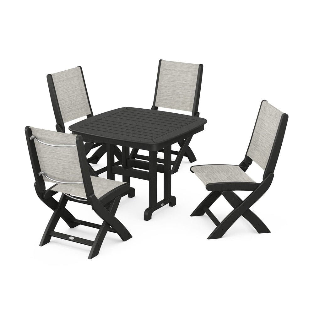 POLYWOOD® Outdoor Furniture Black / Birch Sling POLYWOOD® - Coastal Folding Side Chair 5-Piece Dining Set - PWS1238