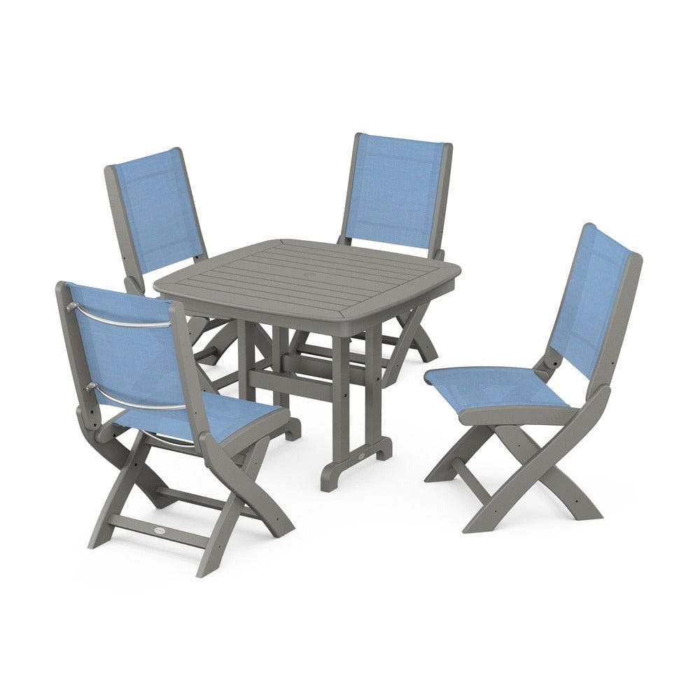 POLYWOOD® Outdoor Furniture Slate Grey / Poolside Sling POLYWOOD® - Coastal Folding Side Chair 5-Piece Dining Set - PWS1238