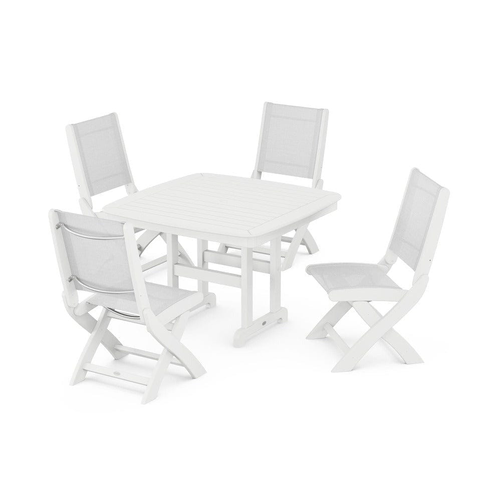 POLYWOOD® Outdoor Furniture White / White Sling POLYWOOD® - Coastal Folding Side Chair 5-Piece Dining Set - PWS916